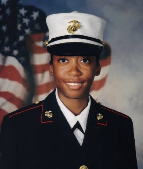 Talina Britt in United States Marine Corps dress uniform